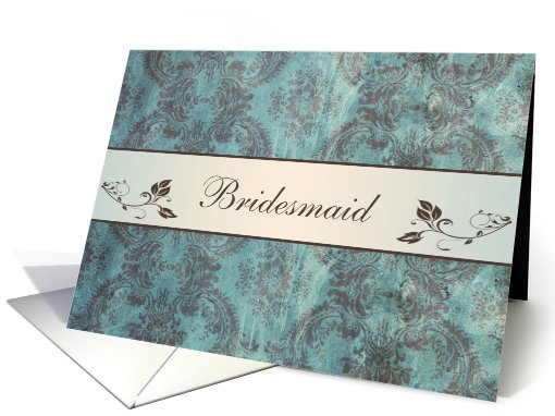 Wedding Menu Place card for Bridesmaid - Damask blue brown card