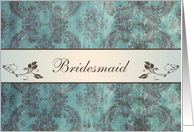 Wedding Menu Place card for Bridesmaid - Damask blue brown card
