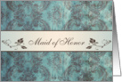 Wedding Menu Place card for Maid of Honor - Damask blue brown card
