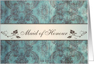 Wedding Menu Place card for Maid of Honour - Damask blue brown card