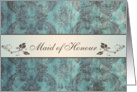 Wedding Menu Place card for Maid of Honour - Damask blue brown card