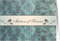 Wedding Menu Place card for Matron of Honour - Damask blue brown card