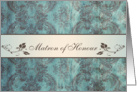 Wedding Menu Place card for Matron of Honour - Damask blue brown card