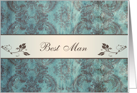 Wedding Menu Place card for Best Man - Damask blue brown card