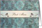 Wedding Menu Place card for Best Man - Damask blue brown card