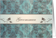 Wedding Menu Place card for Groomsman - Damask blue brown card
