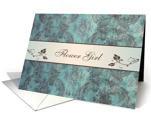 Wedding Menu Place card for Flower Girl - Damask blue brown card