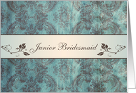 Wedding Menu Place card for Junior Bridesmaid - Damask blue brown card