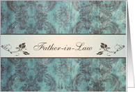 Wedding Menu Place card for Father-in-Law - Damask blue brown card