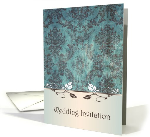 Wedding invitation - Damask dark bluish-green brown and... (774376)