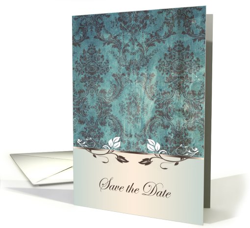 Wedding Save the date - Damask dark bluish-green brown and... (775138)