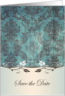 Wedding Save the date - Damask dark bluish-green brown and decorative leaves card