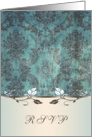 Occasion, RSVP - Damask dark bluish-green brown and decorative leaves card