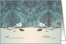 Place card - Damask dark bluish-green brown and decorative leaves card