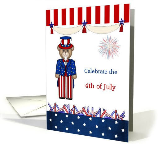 4th of July - Teddy bear, stars and stripes card (813671)