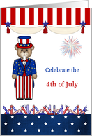 4th of July - Teddy bear, stars and stripes card