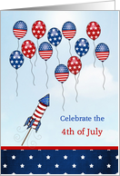 4th of July, USA Independence Day - balloons, rocket, stars and stripes card