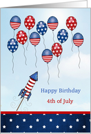 Birthday 4th of July - stars, stripes, ballons and rocket card