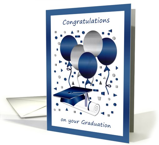 Graduation card with Mortar, diploma and balloons card (819421)