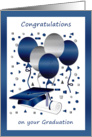 Graduation card with Mortar, diploma and balloons card