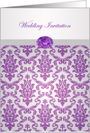 Wedding Invitation - Damask pattern purple with amethyst picture card