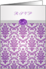 Invitation Reply, RSVP - Damask pattern purple with amethyst image card