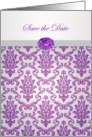 Wedding Anniversary, Save the Date - Damask purple with amethyst picture card