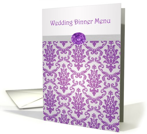 Wedding Dinner Menu - Damask pattern purple with amethyst picture card