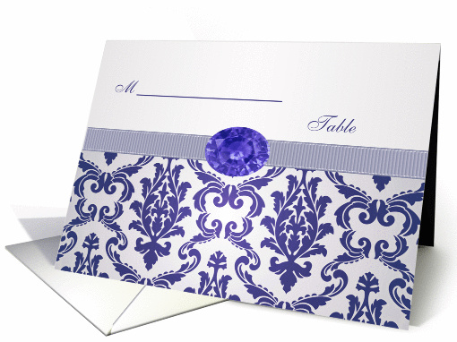 Wedding Place card - Damask-like dark blue gemstone picture card