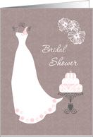 Bridal Shower Invitation - White wedding gown on brown card