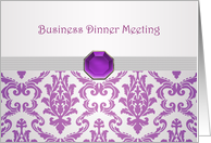 Business Dinner meeting place card - Damask-like purple with gemstone picture card