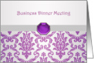 Business Dinner meeting place card - Damask-like purple with gemstone picture card