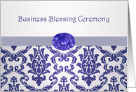 Business Blessing ceremony - Damask pattern dark blue with gemstone picture card
