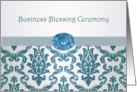 Business Blessing ceremony - Damask pattern teal with gemstone picture card