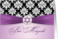 Bat Mitzvah - Black white damask, Star of David Card