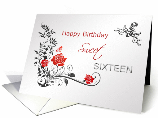 Birthday Sweet Sixteen - swirls and roses card (834223)