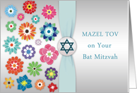 Congratulations Bat Mitzvah - colorful flowers, Star of David card