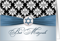 Bat Mitzvah - Damask pattern, Star of David, printed ribbon card