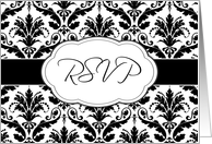 Invitation Reply, RSVP - Black and white damask pattern card