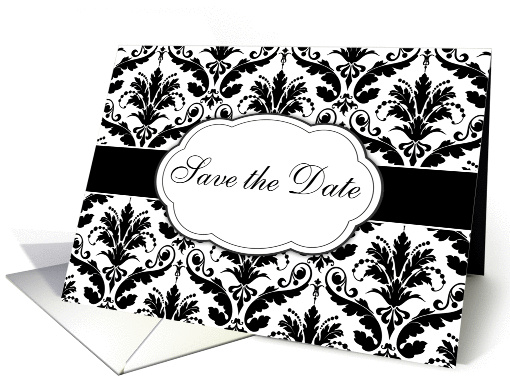 Save the Date - Damask black and white card (836398)