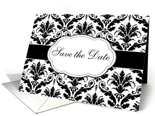 Save the Date - Damask black and white card (836401)