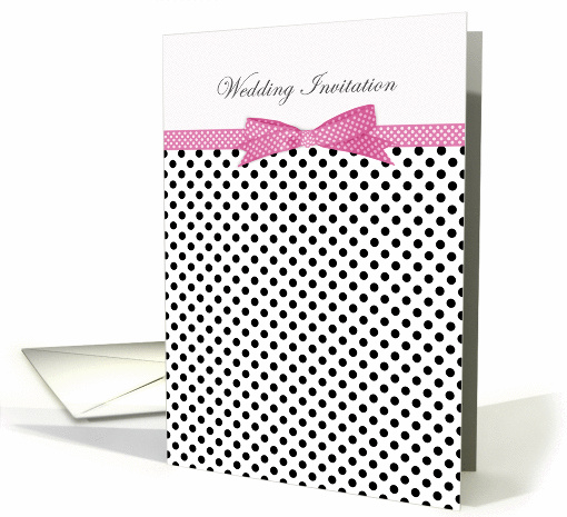 Wedding Invitation - black and white polka dot and pink ribbon card