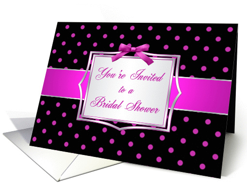 Bridal Shower party Invitation - pink polka dot on black card (848401)