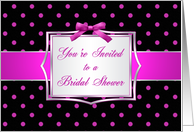 Bridal Shower party Invitation - pink polka dot on black card