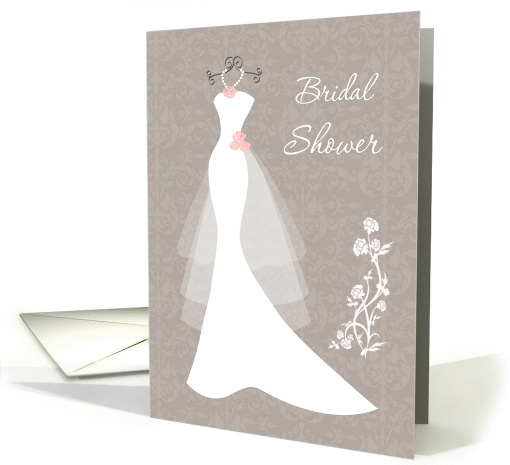Bridal Shower Invitation - White wedding gown on brown card (848514)