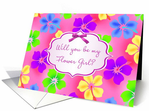 Flower Girl Invitation - Hibiscus flowers on pink background card