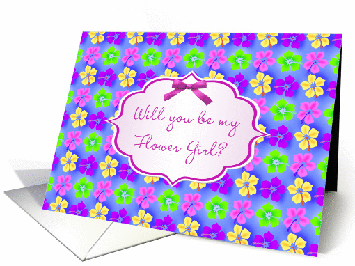 Flower Girl Invitation - Hibiscus flowers on blue background card