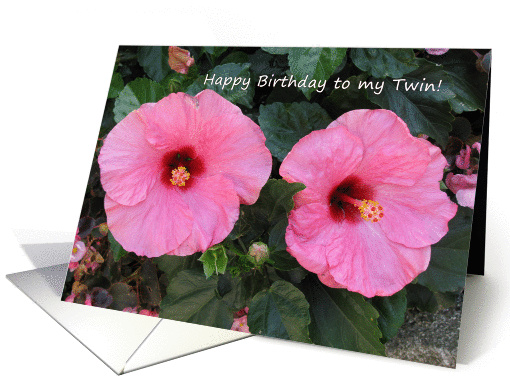 Birthday card for my Twin - pink Hibiscus flowers card (858074)