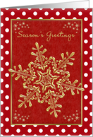 Red and gold Christmas Season’s Greetings card - snowflakes and polka dot card