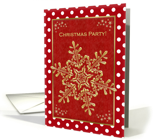 Christmas party Invitation - gold snowflakes on red background card